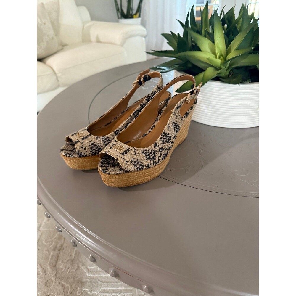 Coach Ferry Platform Snakeskin Slingback Wedges Heels Shoes Size 7.5 B